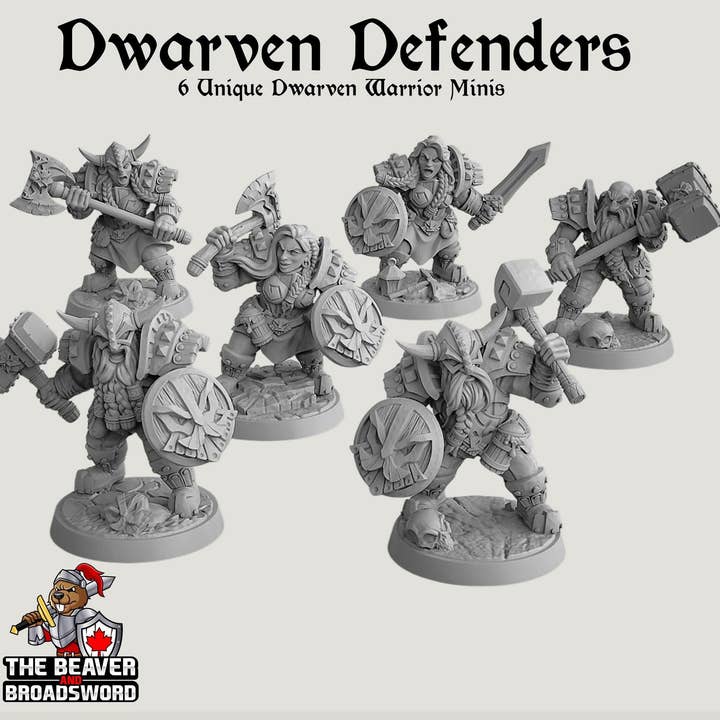 Dværgeforsvarere 6 mini sæt - Kunstnerlaug | DnD | Kæmper | Barbar | Dværg | Gejstlig | Paladin | Pathfinder, TTRPG, Krigsspil for engroshandel hos The Beaver and Broadsword