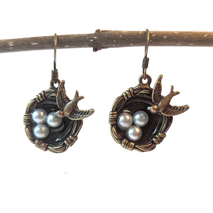 Stylish Jewelry Supply – Brincos de argola por atacado – Brincos Antique Ninho de Pássaro Pardal Bronze