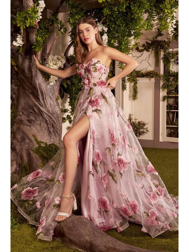 Multi Portrait Of A Rose Printed Organza Gown for wholesale on Faire2