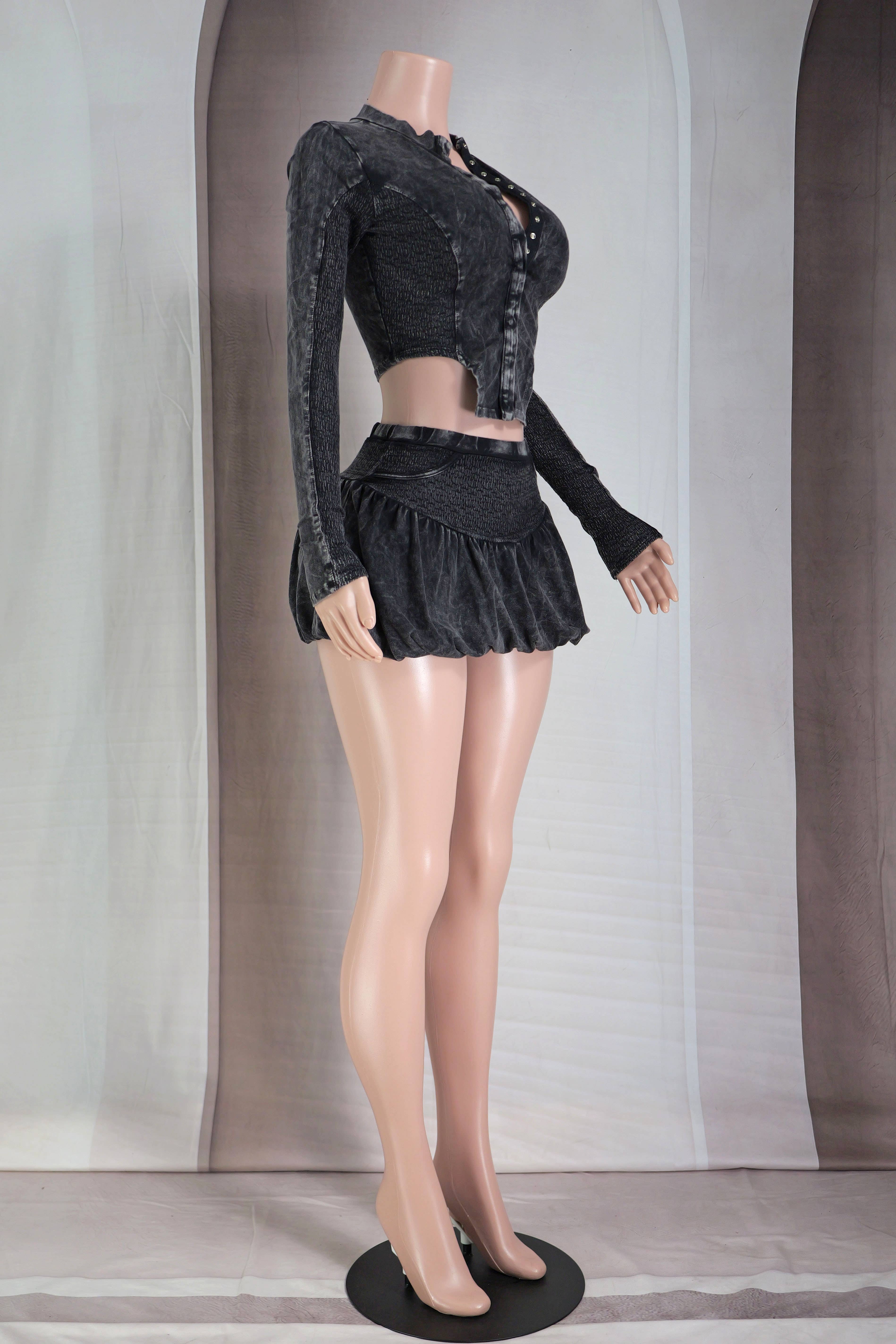 Dalia Studio - Vendita all'ingrosso Completo top e gonna - Donna - SET GIACCA A CONTRASTO MINERAL WASH E GONNE A BOLLE3