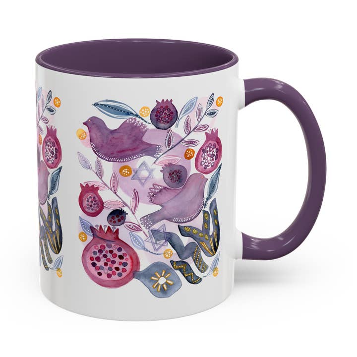 Mug, 11 Oz | Birds and Pomegranates Design for wholesale by Dina Judaica