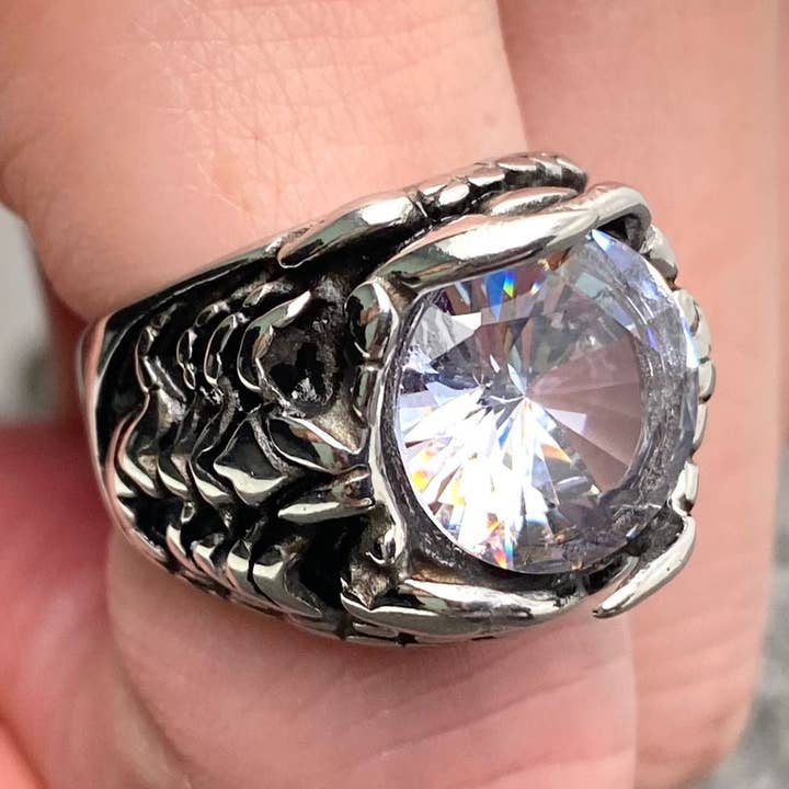 Scorpion Clutching Gemstone Stainless Steel Ring - MJ/MR for wholesale by Mio Queena
