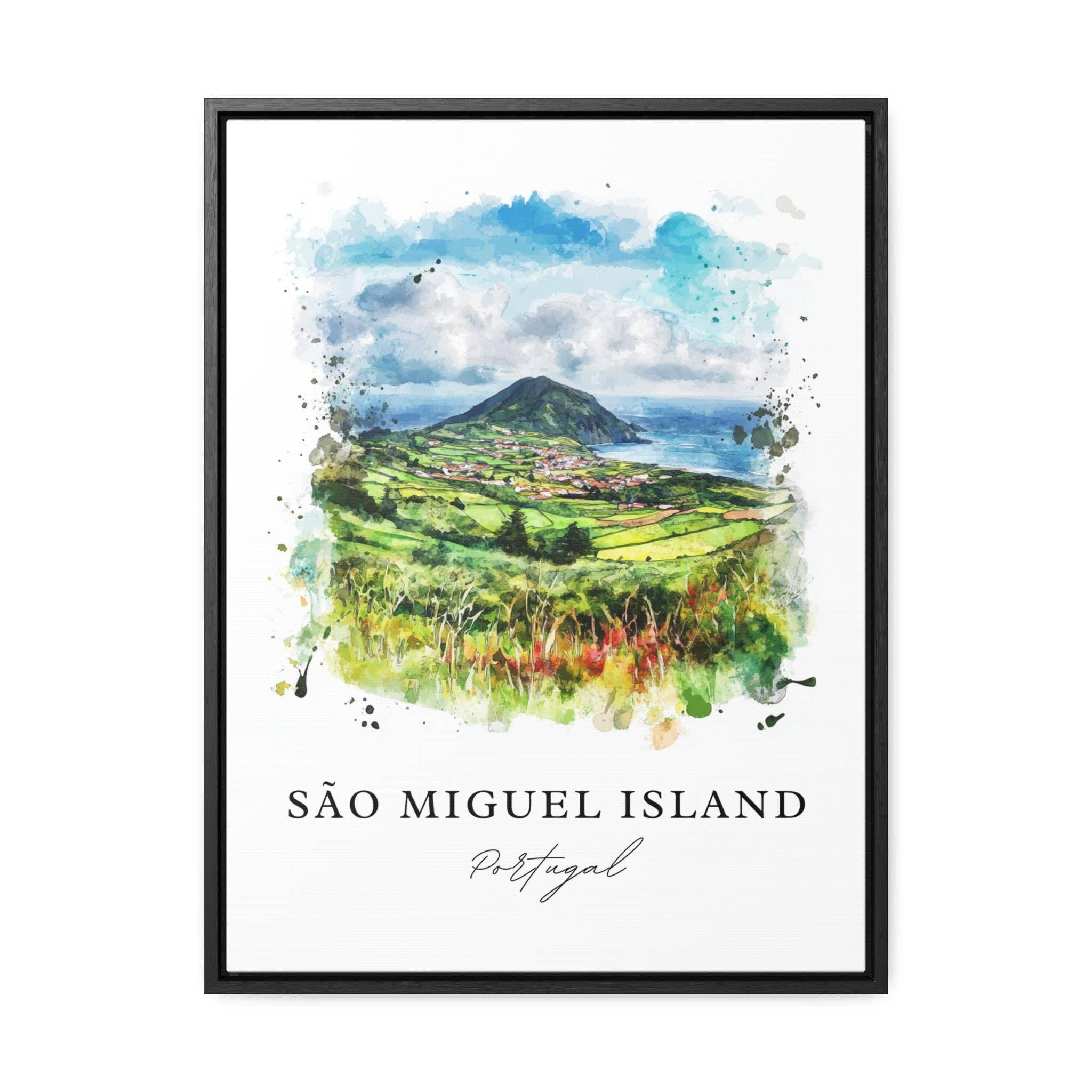 Premium Travel Art - Wholesale Art Print - São Miguel Island Wall Art, Azores Print, Azores Watercolor Art, Ponta Delgada Portugal Gift,4
