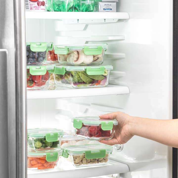 JoyJolt – Recipiente para armazenar alimentos por atacado – JoyFul 12 recipientes de armazenamento de vidro com tampas verdes à prova de vazamentos1