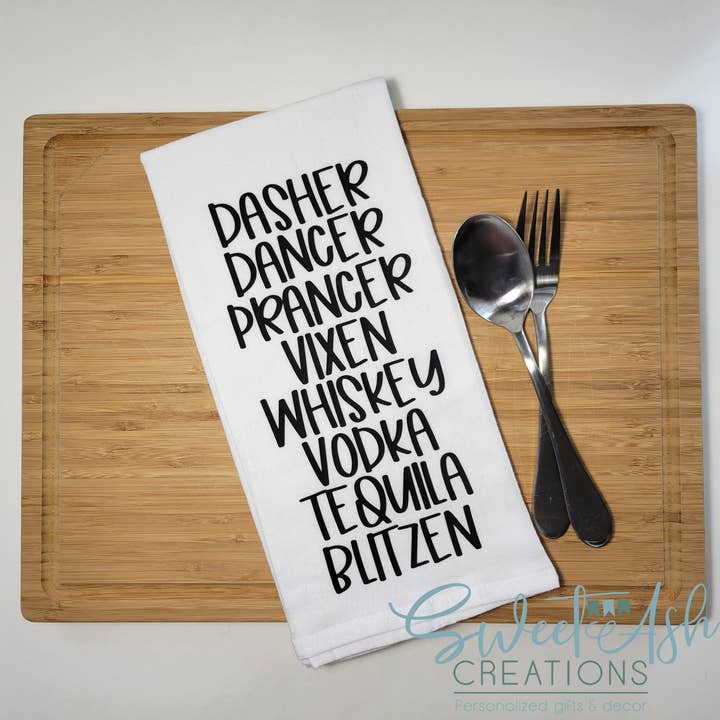 Toalha de Chá Rena Bêbada - Branco, Toalha de Cistmas por atacado de Sweet Ash Creations