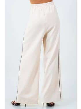 CONTRAST PIPING DETAILED STRAIGHT LEG TROUSERS - BEIGE for wholesale on Faire2