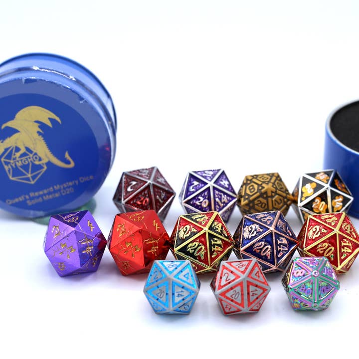 Dés mystères Quest's Reward - Solid Metal D20s pour la vente par Hymgho Premium Dice