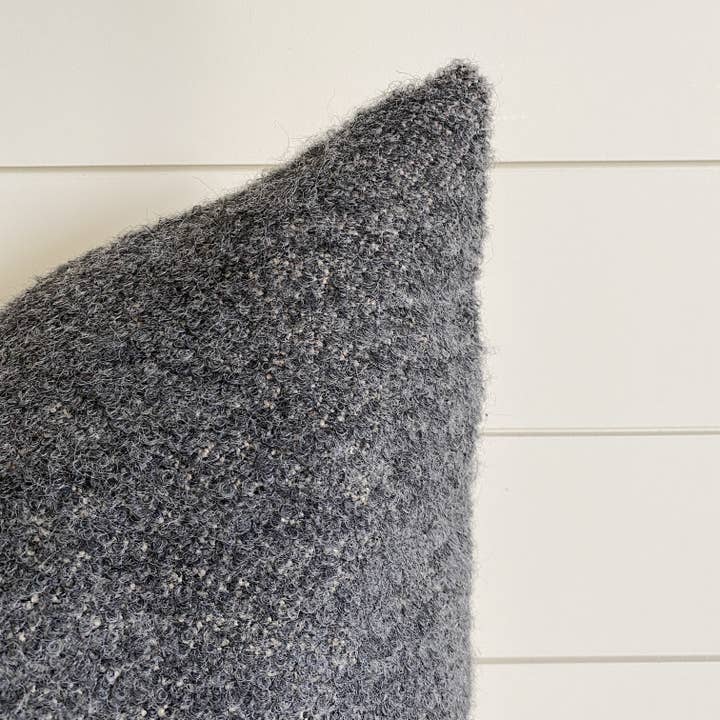Linen & Ivory - Wholesale Throw Pillow Cover - BECKETT || Dark Gray Bouclé Pillow Cover1
