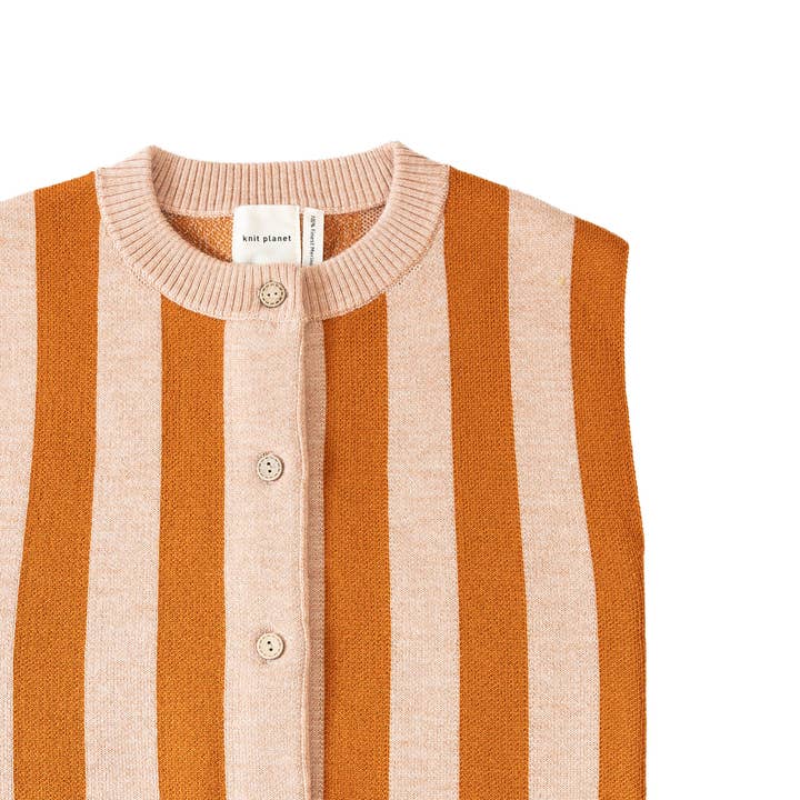 Knit Planet – wholesale Sweater vest – Kids – Stripe Vest Gingerbread/Pastel Orange1