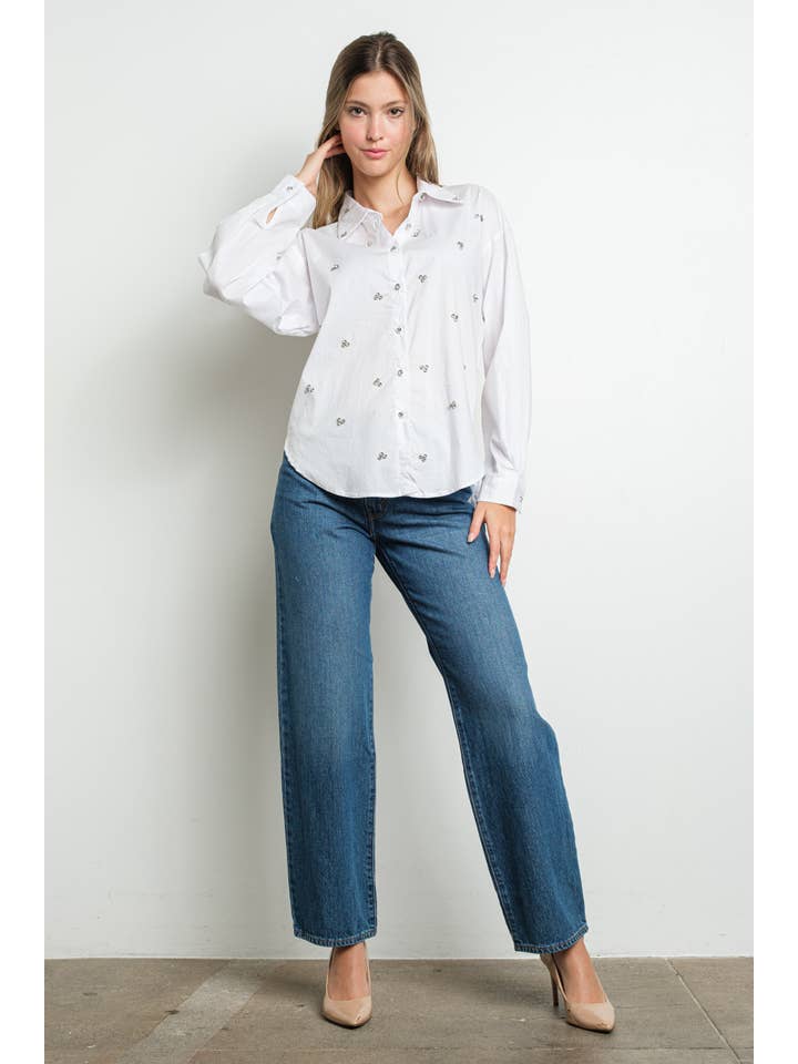 KIWI - Wholesale Buttoned-down shirt – Women's - IT3066 Rhinestone embellished button down shirt13