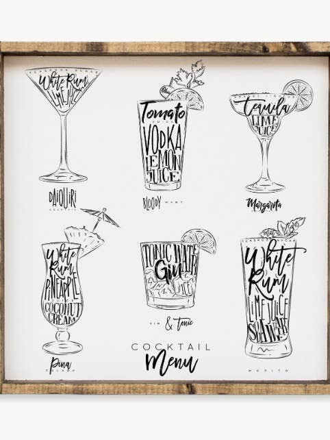 Art mural de menu de cocktails – Menu de bar pour chariot de bar ou cuisine pour la vente par Williamraedesigns
