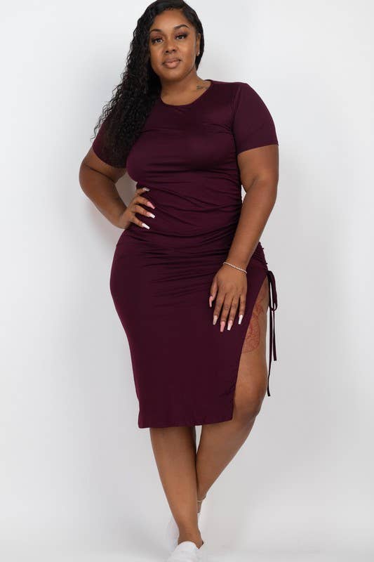 Vanilla Monkey - Wholesale Dress - Women's - Plus Size Drawstring Ruched Side Split Dress12