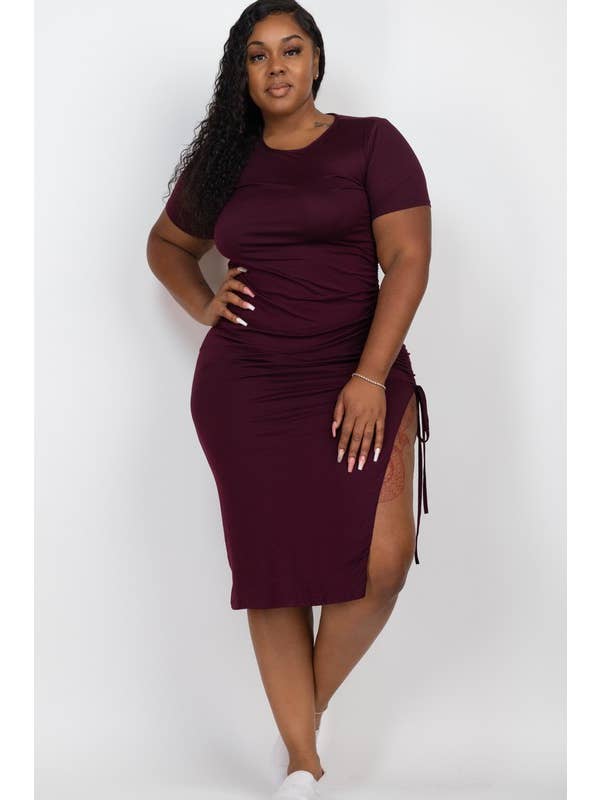 Vanilla Monkey - Wholesale Dress - Women's - Plus Size Drawstring Ruched Side Split Dress12