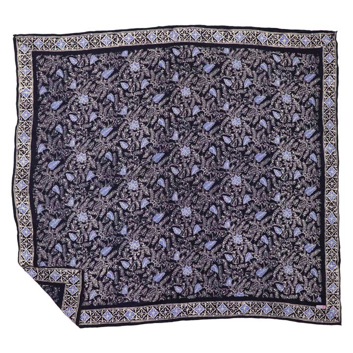 Pañuelo grande de batik de 39" con estampado de follaje azul marino, 100% algodón suave, teñido a mano, pañuelo para el cabello. para venta al por mayor de Kasih Co-op