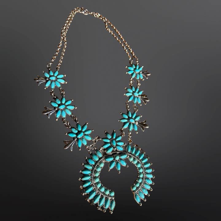 Westrian International - Wholesale Link & Chain Necklace - Faux Turquoise Squash Blossom Necklace