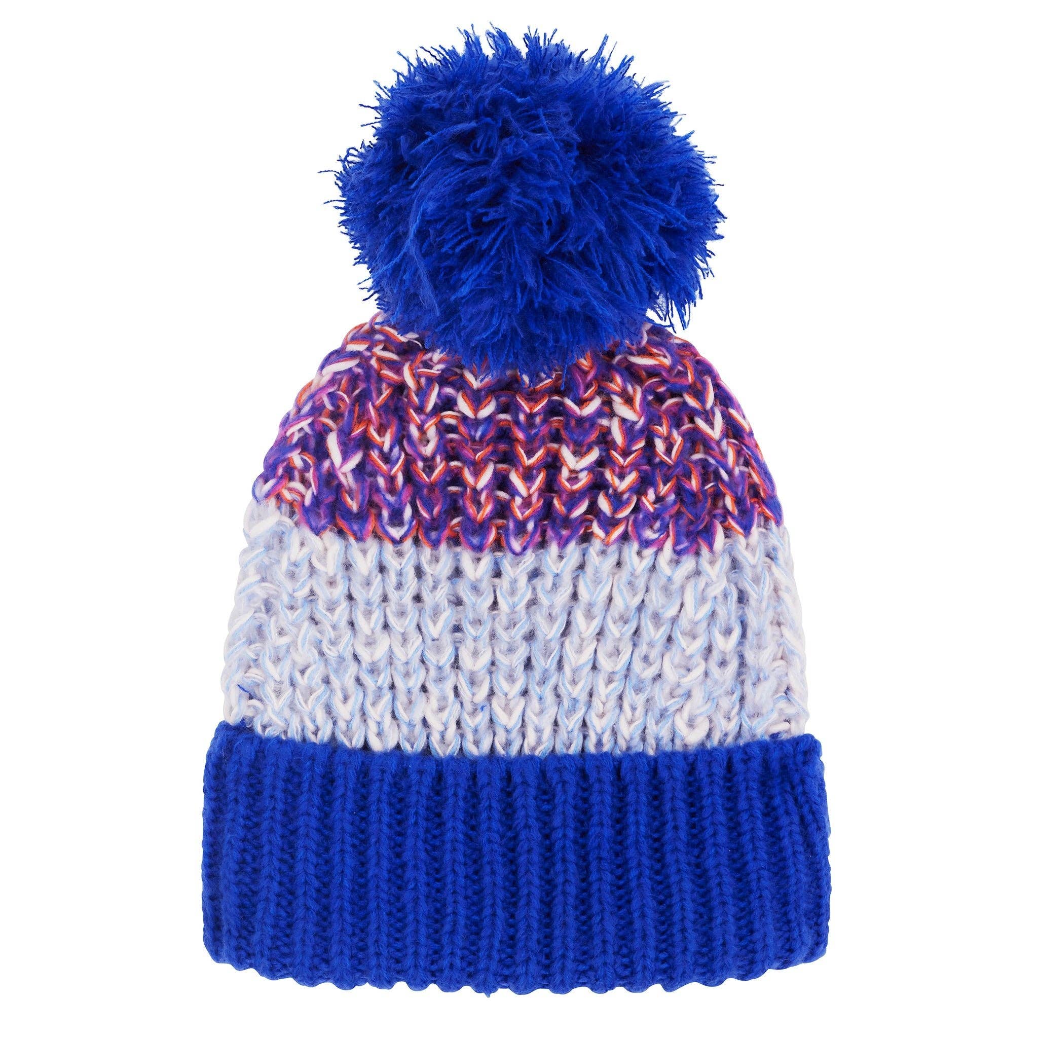 Cara & The Sky - Wholesale Beanie - Women's - Phoebe Stripe Beanie Bobble Hat - Cobalt Blue1