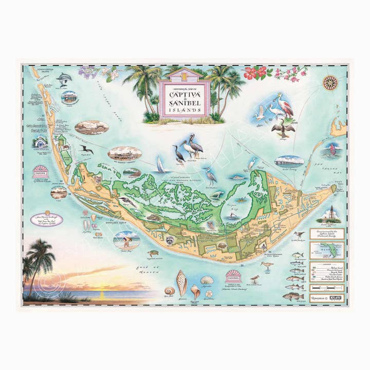 Sanibel & Captiva Islands Hand-Drawn Map for wholesale by XPLORER MAPS