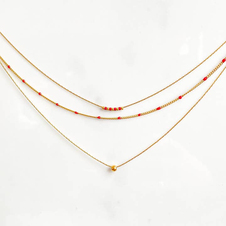 Anna Red Triple Necklace for wholesale by LITCHI