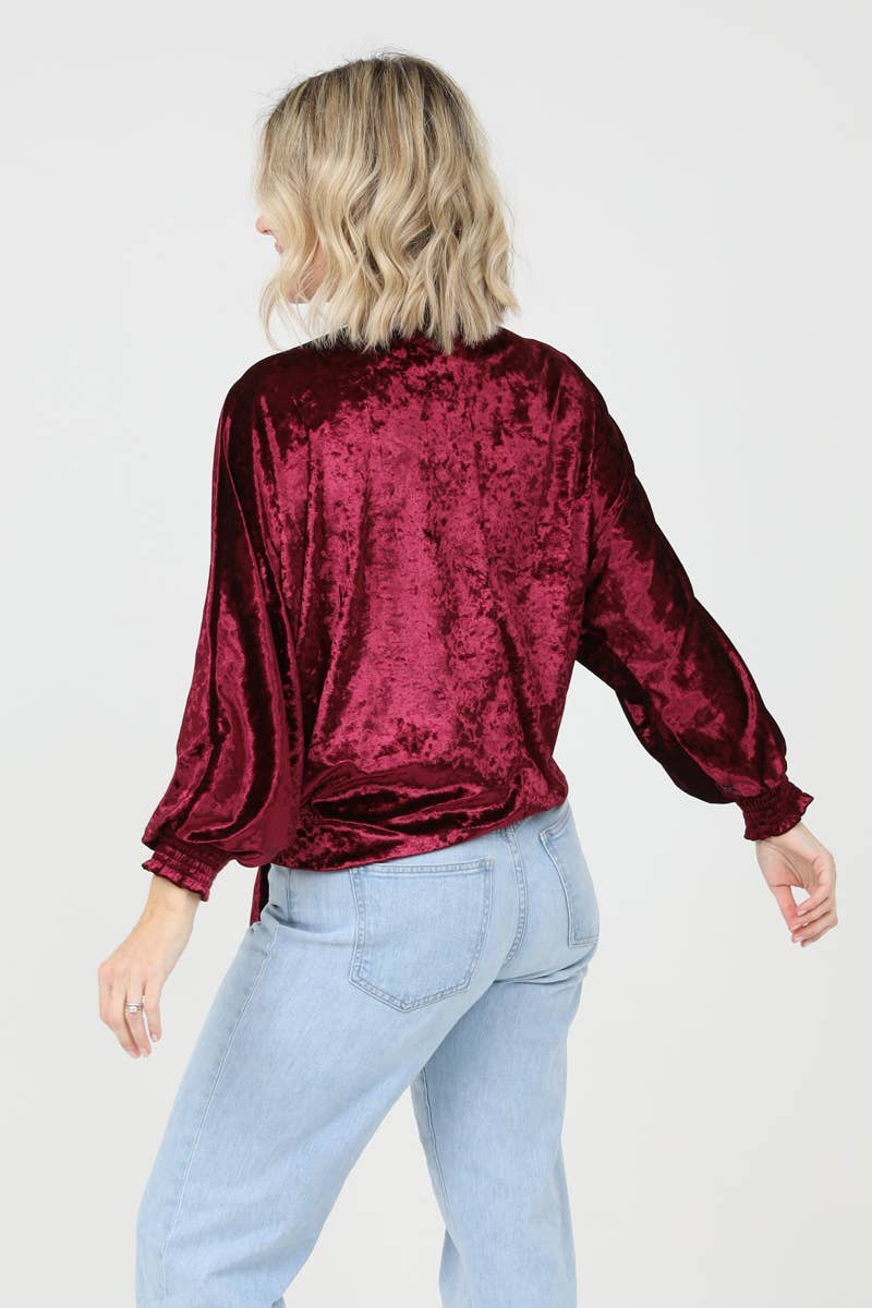 Nostalgia - Wholesale Blouse - Women's - E2V75-ASIS CRUSHED VELVET V NECK EMBROIDERED TIE WAIST TOP9