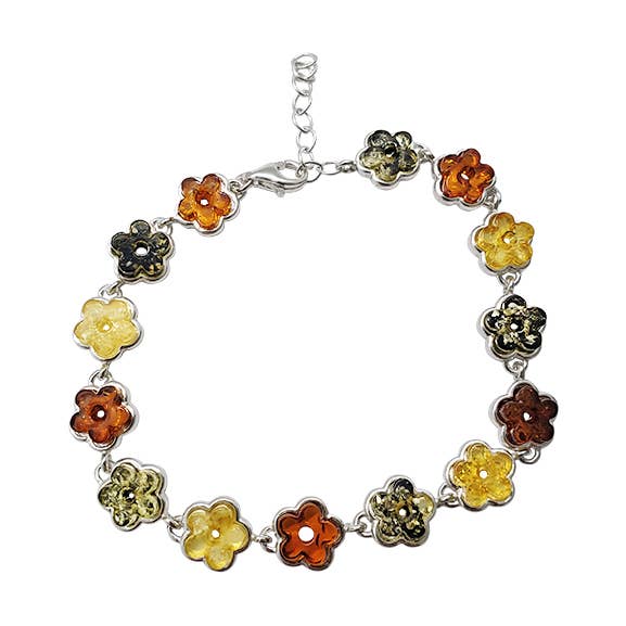 Bracciale a maglie floreali in ambra multicolore per la vendita all'ingrosso da parte di Amberman