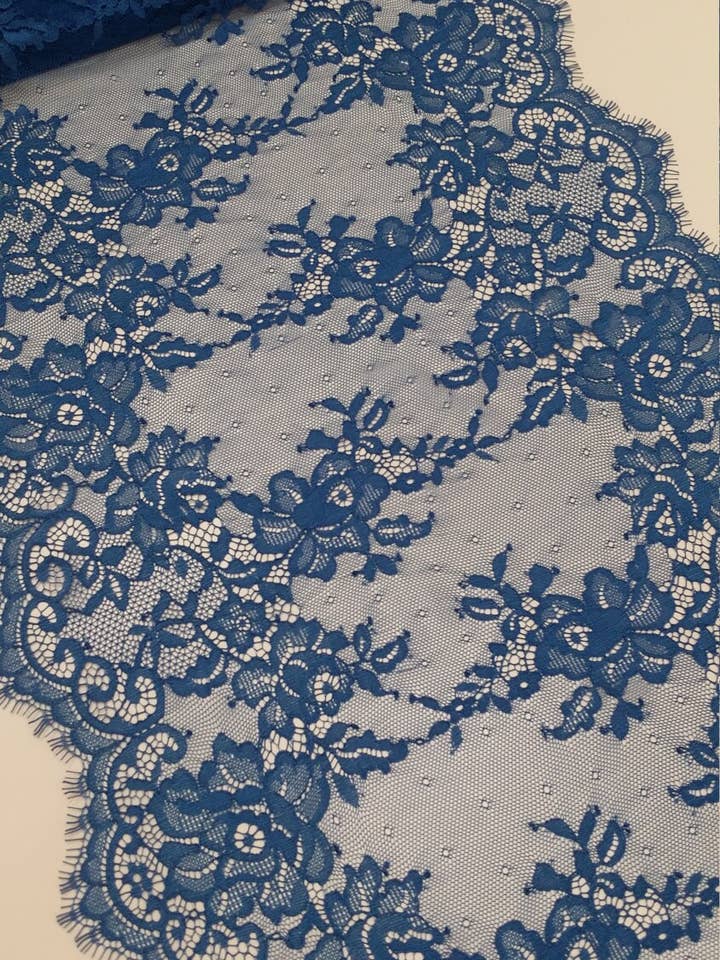 Encaje Azul con Ribete, Borde de Encaje Chantilly Francés Azul Marino para venta al por mayor de Lace To Love