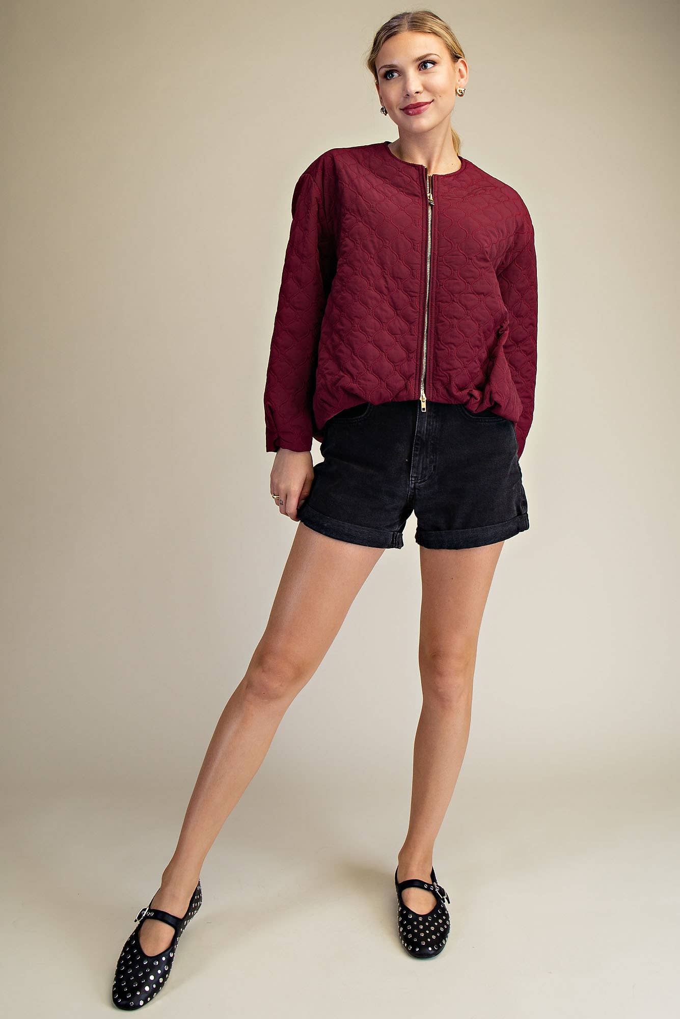 Glam - Wholesale Jacket - Women's - Round Neck Zipper Closure Quilted Jacket12