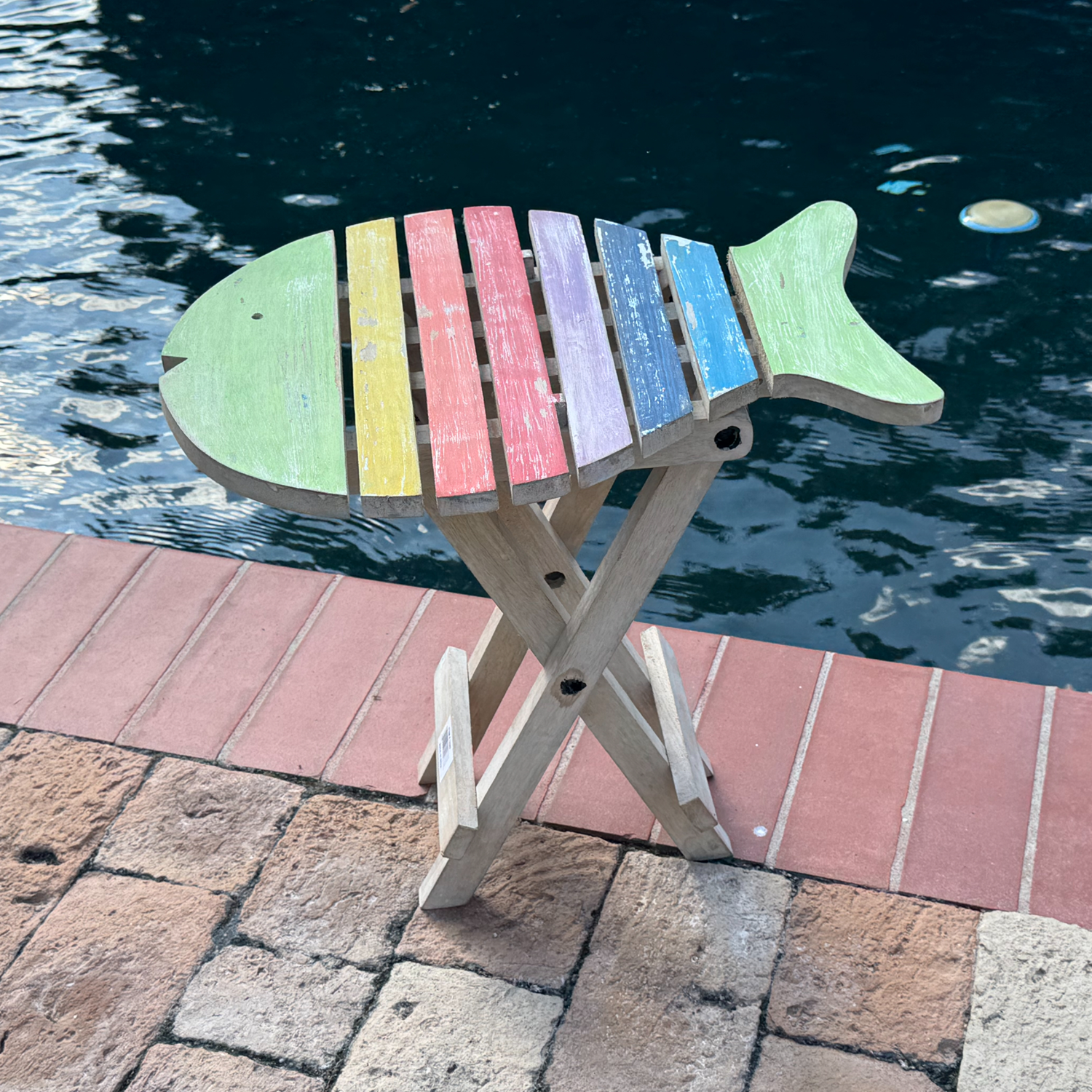 Wilco Home - Wholesale Side Table - Solid Mango Wood Fish Design Slatwood Folding Side Table0