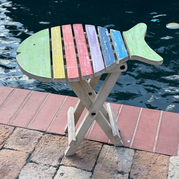 Wilco Home - Wholesale Side Table - Solid Mango Wood Fish Design Slatwood Folding Side Table0