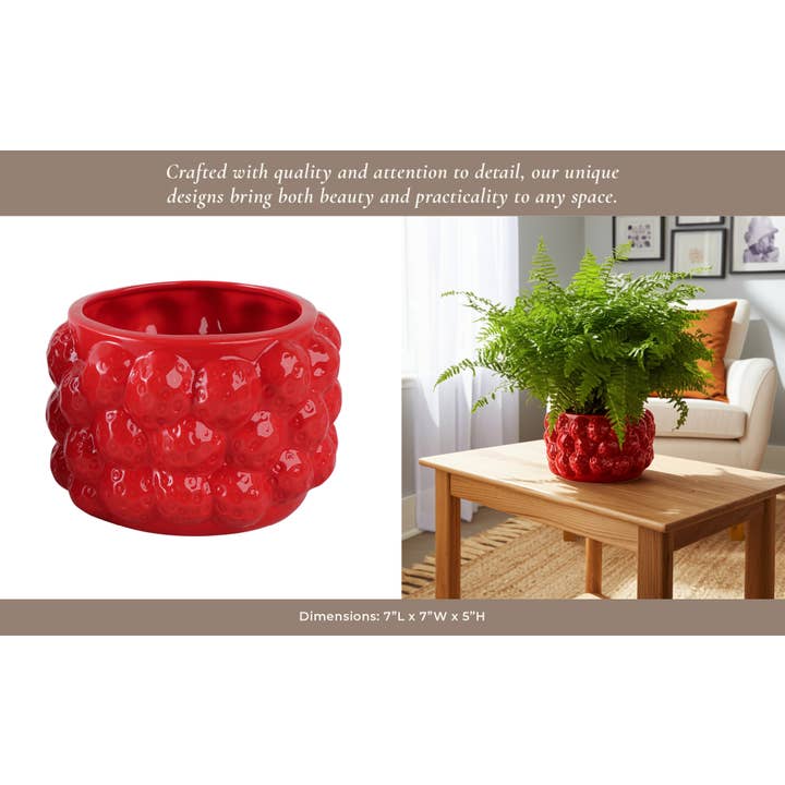 Sagebrook Home - Wholesale Plant Pot - Ceramic Strawberries Flower Planter Pot - Red, 7 in.11
