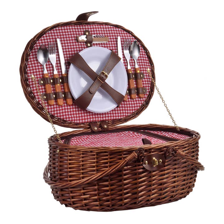 Laguiole - Venta al por mayor Cestas de pícnic - LAGUIOLE, Cesta Nevera de Picnic para 2 Personas, Mimbre, Algodón, Cerámica, Metal y PVC, Comidas Nómadas, Aire Libre, Camping, Senderismo, Marrón