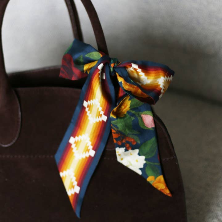 Romantic Aztec Floral Navy Lil Twilly Scarf 33"| Wrist Scarf for wholesale by Sophisticated Country Lady