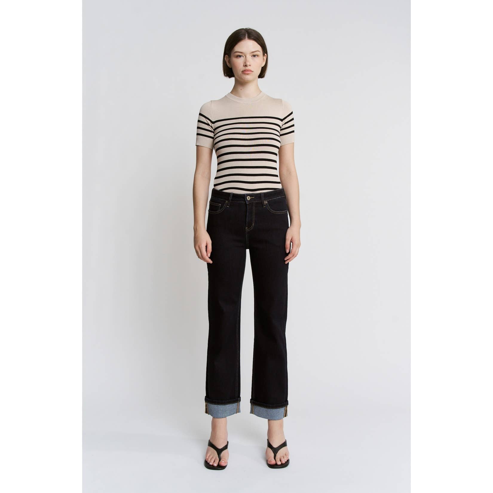 RAW BLUE MID RISE ANKLE STRAIGHT CUFFED LEG for wholesale on Faire1