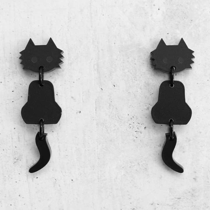 Black Cat Matte Acrylic Earrings for wholesale by Rachel O's