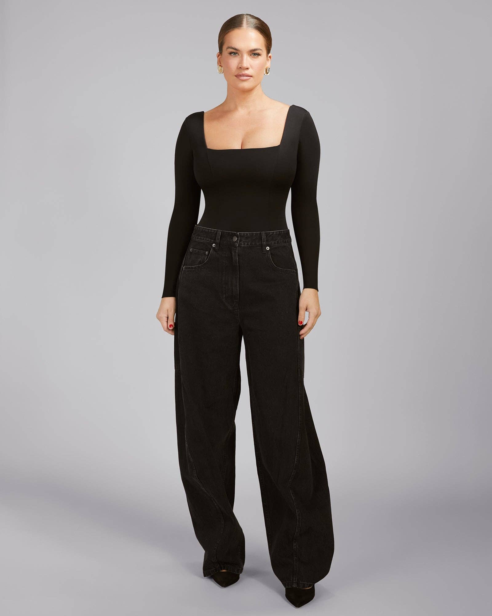 TA3 Swim - Wholesale One Piece Swimsuit - Women's - Squarey Long Sleeve Bodysuit - Black2