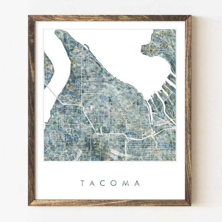 Tacoma Washington Mapa Pintado ART PRINT por atacado de Turn-of-the-Centuries