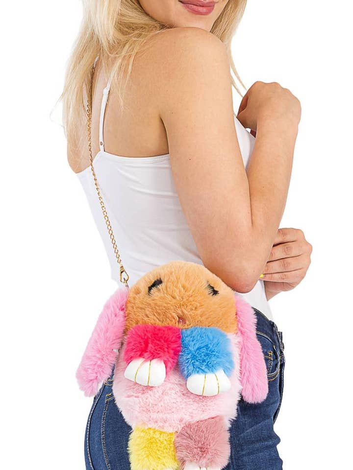 Vibrant Color Block Bunny Faux Fur Crossbody Bag for wholesale by Cap Zone