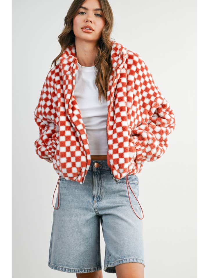 BUTTERMELON - Wholesale Jacket - Women's - Fall Winter Checker Teddy Fall Jacket - BMJ700333