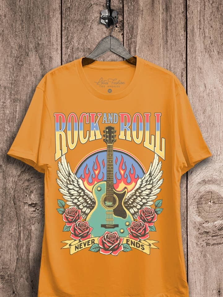 Rock and Roll Never Ends Graphic Top for wholesale by Lotus Fashion Collection