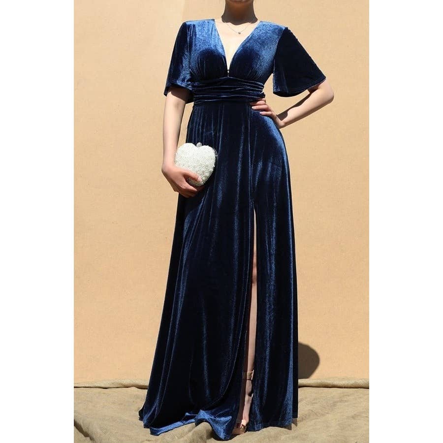 Esmeray Clothing - Wholesale Dress - Women's - Velvet Elegance Maxi Dress with Smocked Waistband4