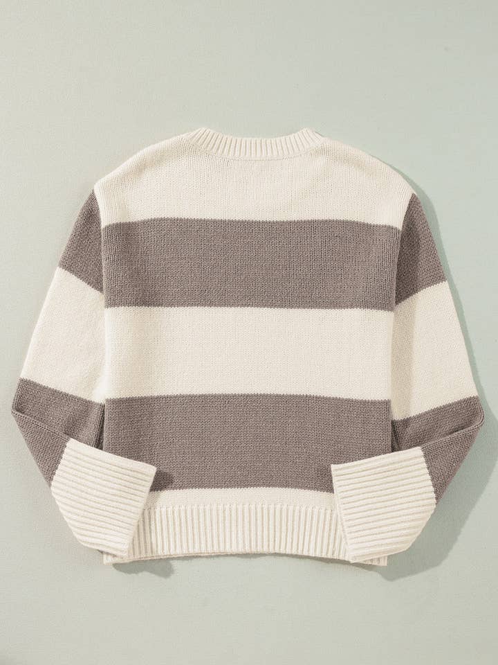 Simply Taupe Colorblock Stripe Pullover Sweater for wholesale on Faire