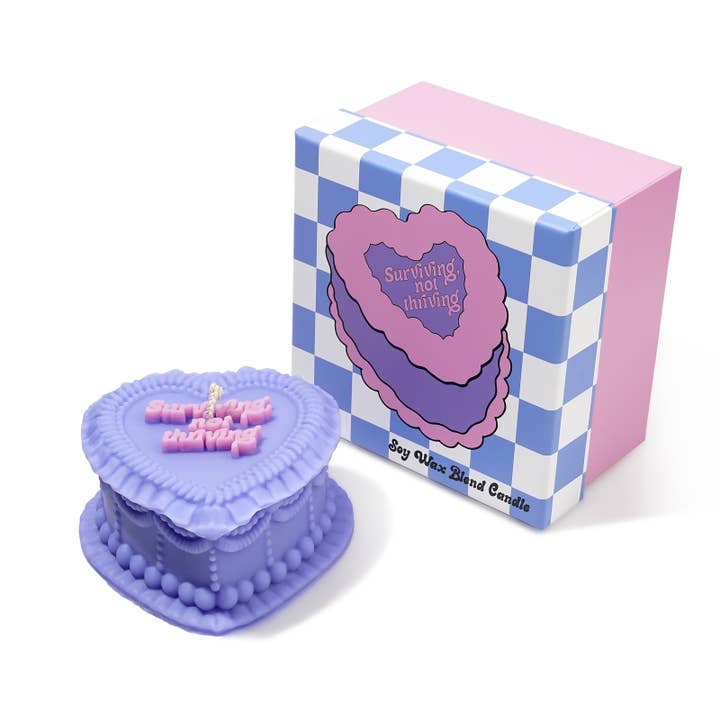 FUN CLUB - Wholesale Novelty Candle - Surviving, Not Thriving Heart Candle (kitsch, funny gift, funny cake candle, vintage aesthetic)