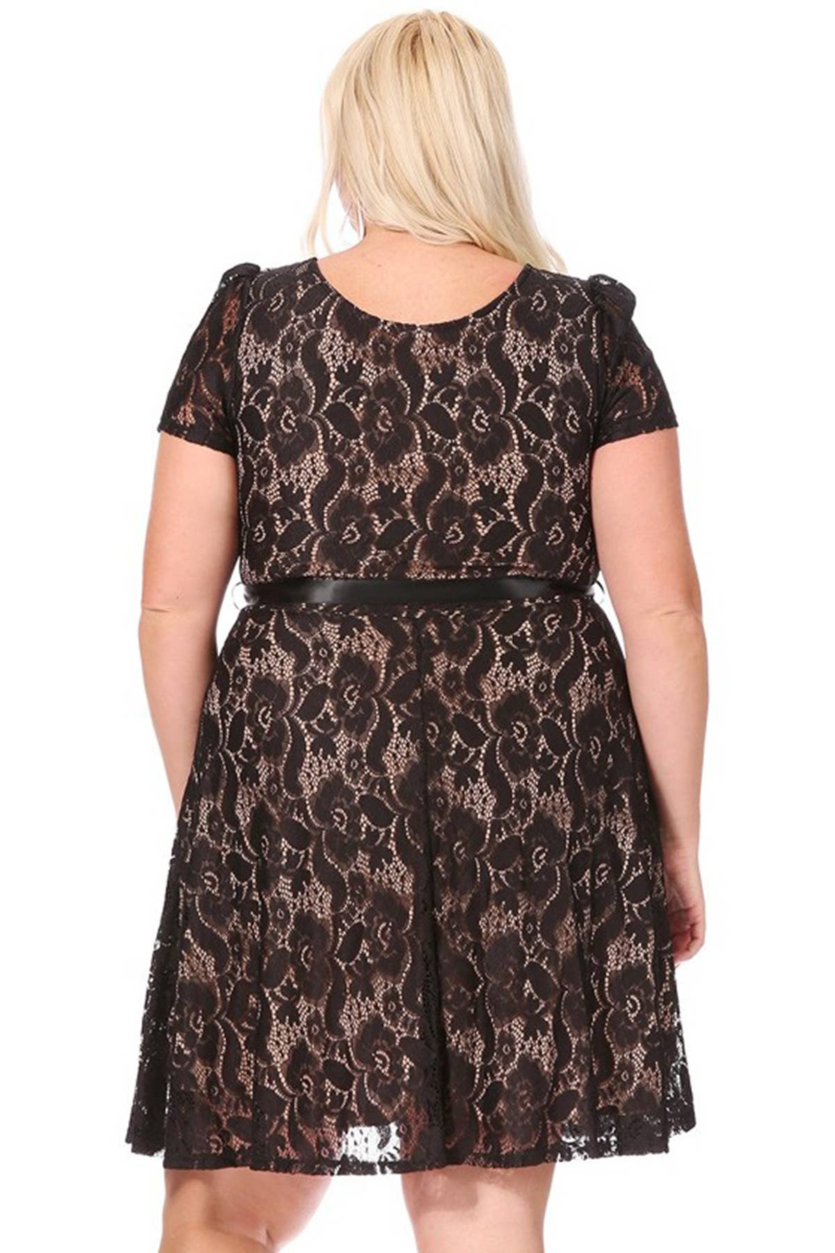 MOA COLLECTION - Vente Robe – femme - Robe midi de soirée en dentelle à manches courtes pour femmes grande taille2