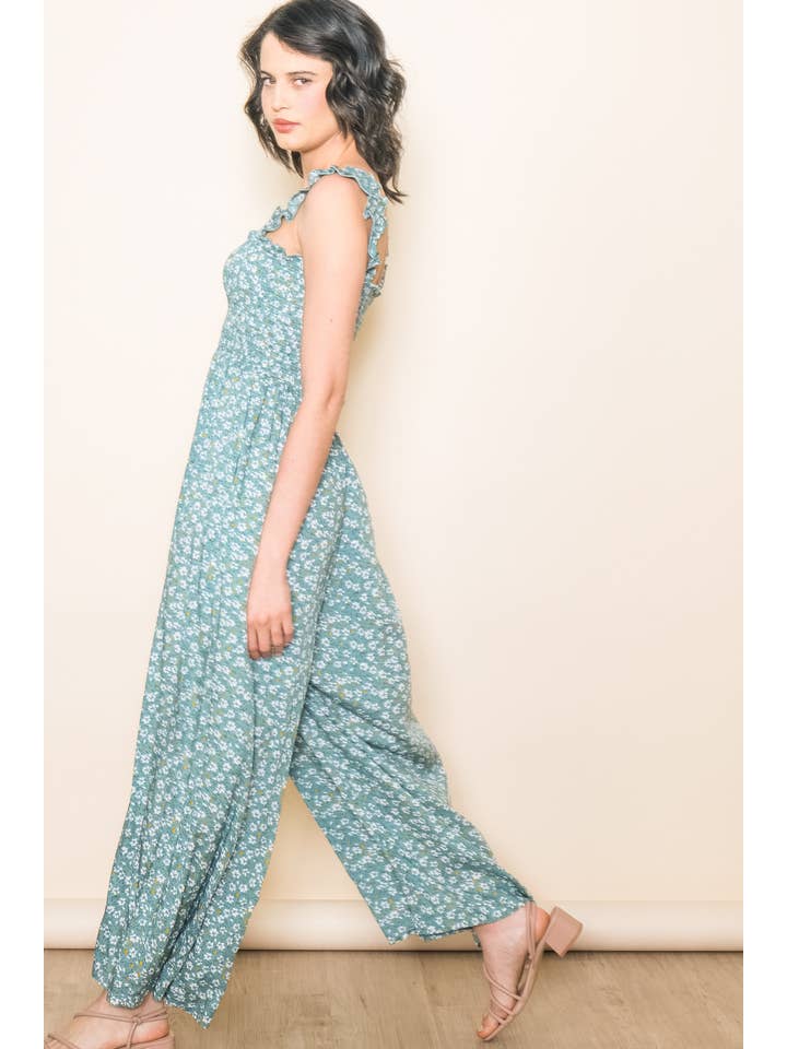 Elloh Collection - Wholesale Jumpsuit - Women's - Super Comfy Ruffle Shoulder Smocked Wide Leg Jumper Jumpsuit8