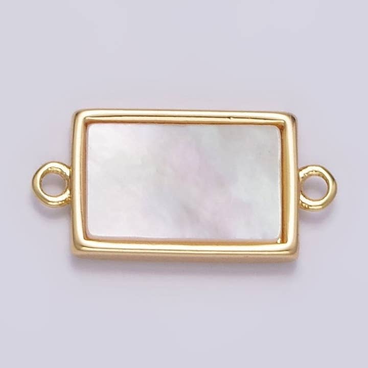 Gold Filled 13.3mm Rectangular Bar Shell Pearl Minimalist Bezel Connector G-703 for wholesale by Aim Eternal