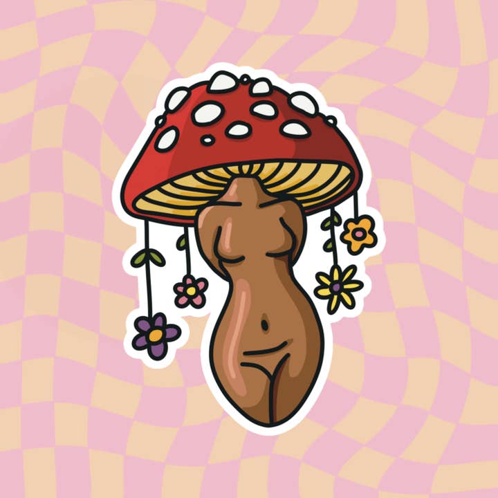 Vinyl Sticker - Mushroom Goddess for engroshandel hos Emmarose Heath Art