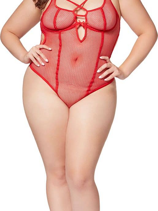 Teddy Tappy Fishnet Seven Til Midnight com alças de ligação por atacado de Lingerie Mart