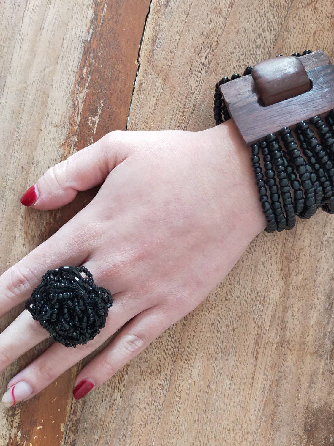 Bijondo - Wholesale Cocktail/Statement Ring - Elegant Glass Bead Flower Ring, costume jewelry19