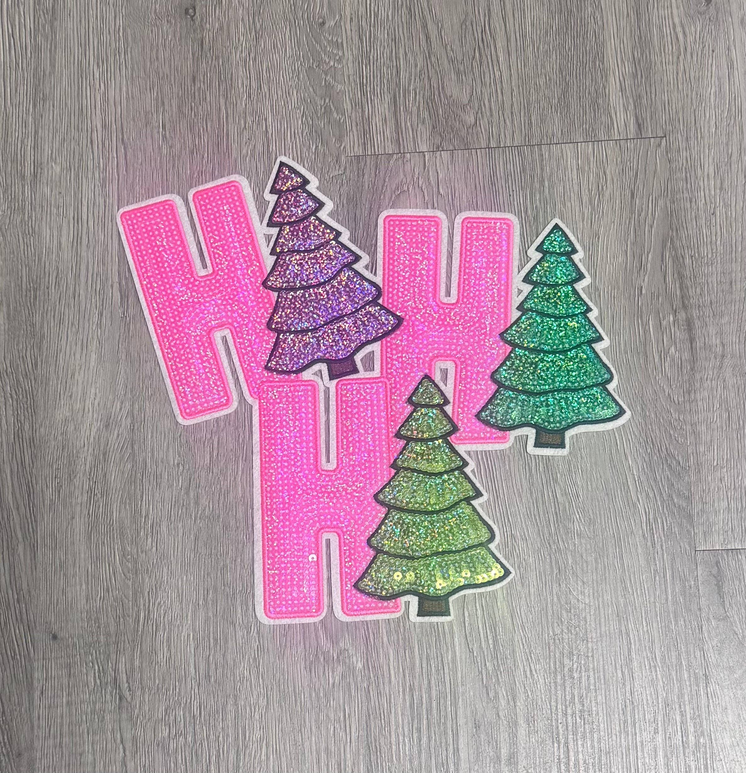 sequinandstiches - Wholesale Patch - Ho Ho Ho Sequin Christmas Trees, Pink Patch, Christmas Patch, Iron on Patch, Sequin Patch, Pink Christmas Patch5