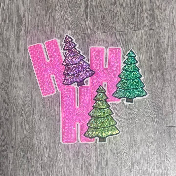 sequinandstiches - Wholesale Patch - Ho Ho Ho Sequin Christmas Trees, Pink Patch, Christmas Patch, Iron on Patch, Sequin Patch, Pink Christmas Patch5