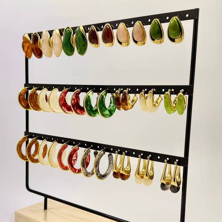 COSMOS - Wholesale Jewelry Set - Set of 20 Pairs of Trendy Chic Resin Steel Earrings2